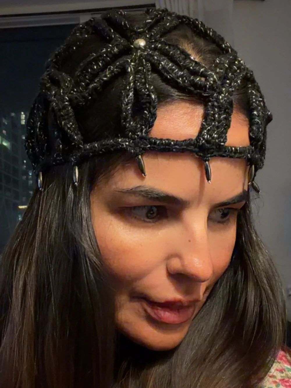 Black Beaded Crochet Headpiece - Women Accessories